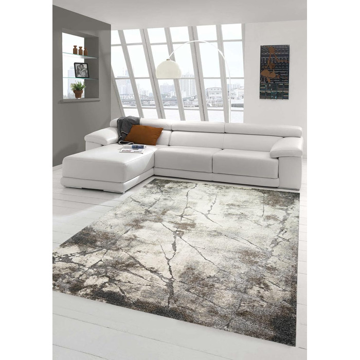 Carpet Dream DESIGNER CARPET Living Room Abstract Natural Tones Anthracite Gray Cream Beige Size 120x170 cm