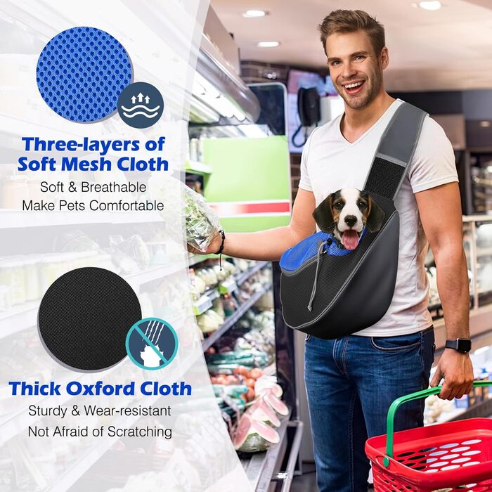 Сумка-переноска для собак Pawaboo з кишенею для дотику, регульована сумка для собак, переноска для тварин для прогулянок на відкритому повітрі, чорна (Індиго, M)