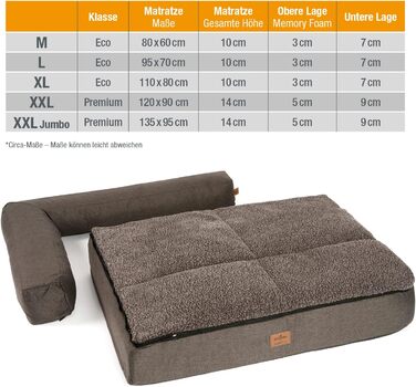 JAMAXX Преміум Софа для собак 4-в-1 - Ортопедичний диван з Memory Foam, знімна подушка, товста підкладка, змінний чохол, пральна машина, PDB3015 (L) 110x80x10 ECO, коричневий