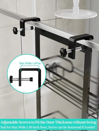 HapiRm Shower Shelf - Hanging Shower Rack Adjustable with 4 Shower Baskets, Shower Shelf No Drilling with Soap Dish and Hooks, Shower Shelf Over the Door Glass Wall & Bathroom Door, Black
