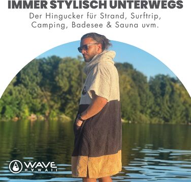WAVE HAWAII Bathrobe Poncho Women & Men | Size M 160-190cm | 95% Cotton Surf Poncho for Adults | Terrycloth Poncho Towel High Water Absorption | Changing Aid Beach Adults