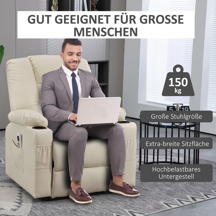 HOMCOM Electric Recliner with Lift Assist, USB Massage Chair with Remote Control, Wheels & Cup Holder in Cream