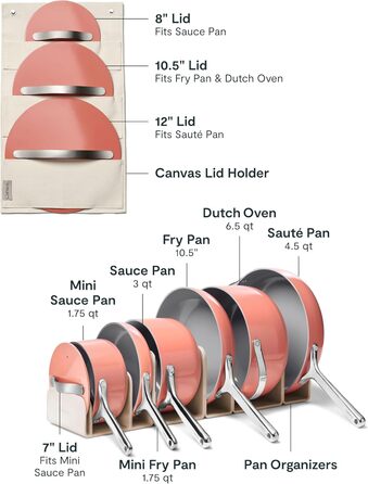 Набір посуду Caraway Deluxe антипригарний керамічний 16 предметів: каструлі, сковороди, кришки, органайзери для кухні. Без PFAS та PFOA. Підходить для всіх типів плит, можна використовувати в духовці. Колір Перракотта.