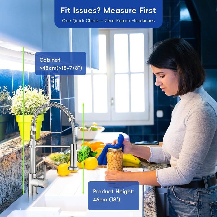 Кухонний змішувач Appaso з висувною лійкою, високотискний, 2 режими, 360° обертання, нержавіюча сталь, без свинцю та нікелю