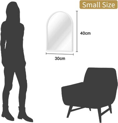 Дзеркало настінне з вигнутим дзеркалом, 45 x 65 см, металевий каркас, для ванної кімнати/вітальні/спальні (40 x 30 см, білий)