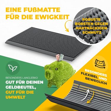 Килимок для порогу Entrando 40x60 см - алюміній, антиковзаючі, для дому, тераси та вхідних дверей - вологостійкий килимок для збору бруду з щітковим профілем - чорний (світло-сірий)