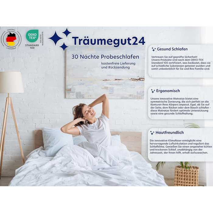Träumegut24 - 10cm Ergonomic Cold Foam Mattress Topper / Mattress Pad / Mattress Protector Topper - Firmness H2 / H3 (H2, 90x200)