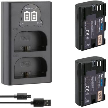 Акумулятор Blumax LP-E6NH для Canon EOS R5, R6, R7, 5D Mark IV, 90D (2250mAh) + Зарядний пристрій Slim Dual LP-E6