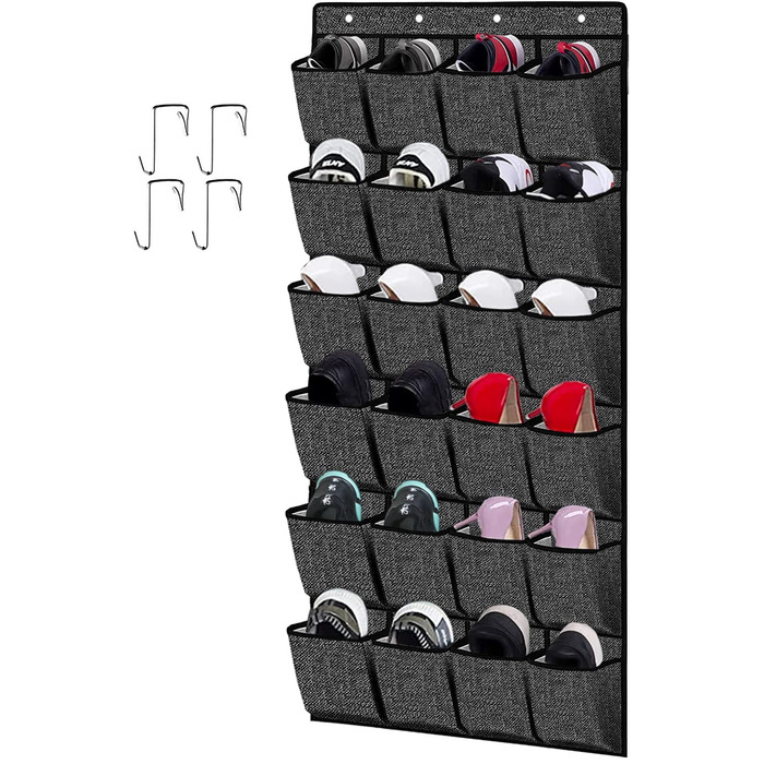 Органайзер для взуття навісний Homyfort 24 кишені, 156x56 см (Чорний Льон) - полиця для зберігання взуття