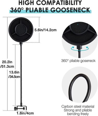FIFINE K688 Тримач для мікрофона на підставці – кріплення для мікрофона з гнучким регулюванням, сумісний з FIFINE XLR/USB мікрофонами, з кабелеутримувачами, для запису звуку