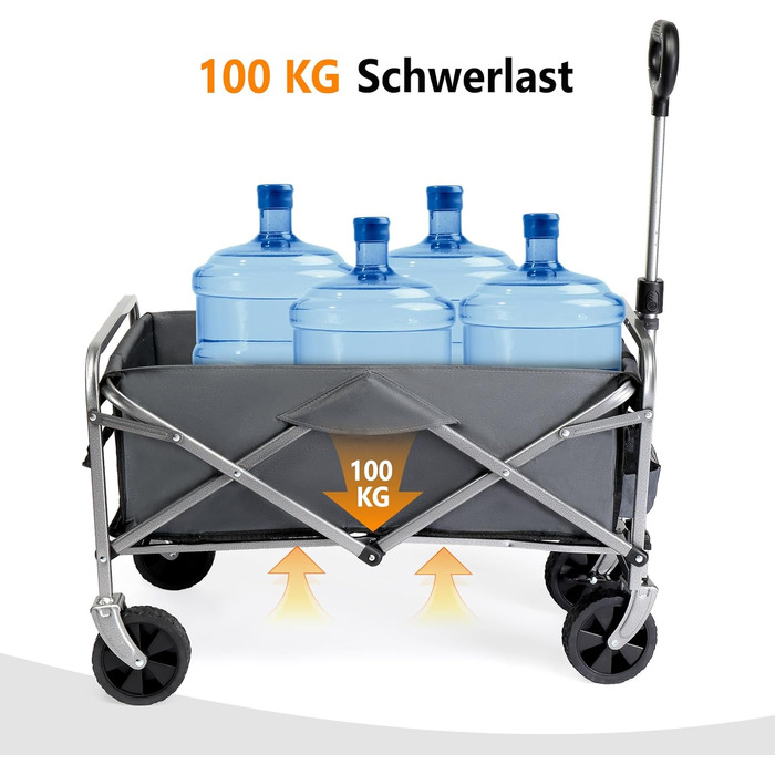 Візок-теліжка Bonllo Bollerwagen складний, 100 кг, Oxford 600D, сірий - для кемпінгу, покупок, саду