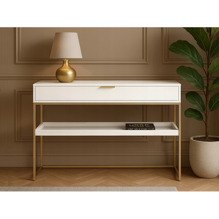 Консольний столик Mebel-Partner, білий/матовий золотий, 110 x 76,5 x 35 см