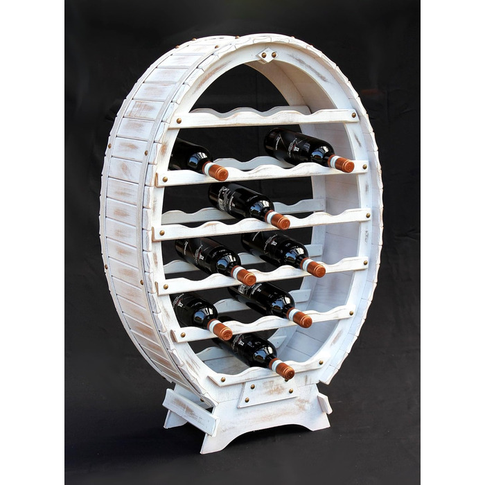 DanDiBo Wine Rack White Wine Barrel from Wood for 24 Bottles Vintage Shabby Chic Country House Bar Bottle Stand Standing Wine Rack Barrel