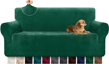 Granbest 1 Pack Thickened Couch Cover Durable Velvet Plush Sofa Cover for Oversized Couch High Stretch Couch Cover for Dogs, Pets Anti-Slip Furniture Protector for Living Room (4 Seater, Dark Green)