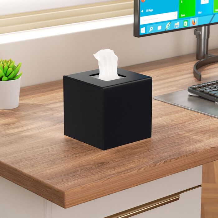 AITEE Acrylic Tissue Box Cover: Black square tissue holder, napkin dispenser for home, bathroom, kitchen, bedroom, office, coffee table, restaurant