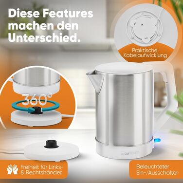 Електричний чайник Clatronic WKS 3692: нержавіюча сталь, 1,5 л, BPA free, з автовимкненням