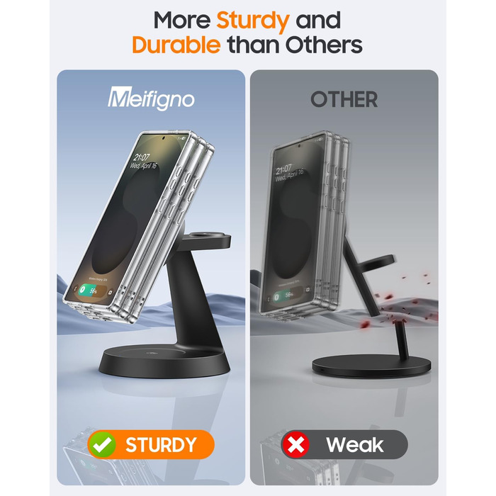 Бездротова зарядка Meifigno 3-в-1 для Samsung Galaxy: Mag-Safe, годинник, навушники (чорний)