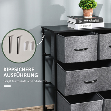 HOMCOM 8-Drawer Fabric Chest of Drawers Storage Cabinet Dresser with Handles, Metal Frame, Modern Design Closet for Bedroom, Living Room Dark Grey | Aosom
