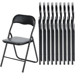 LuxNook 2-Piece PVC Folding Chair, Folding Stool with Cushion, Strong Metal Frame, Camping Chair, Foldable Chair, Office Chair, Space-Saving Desk Chair for Guest, Supports up to 150kg (10pcs, Black)