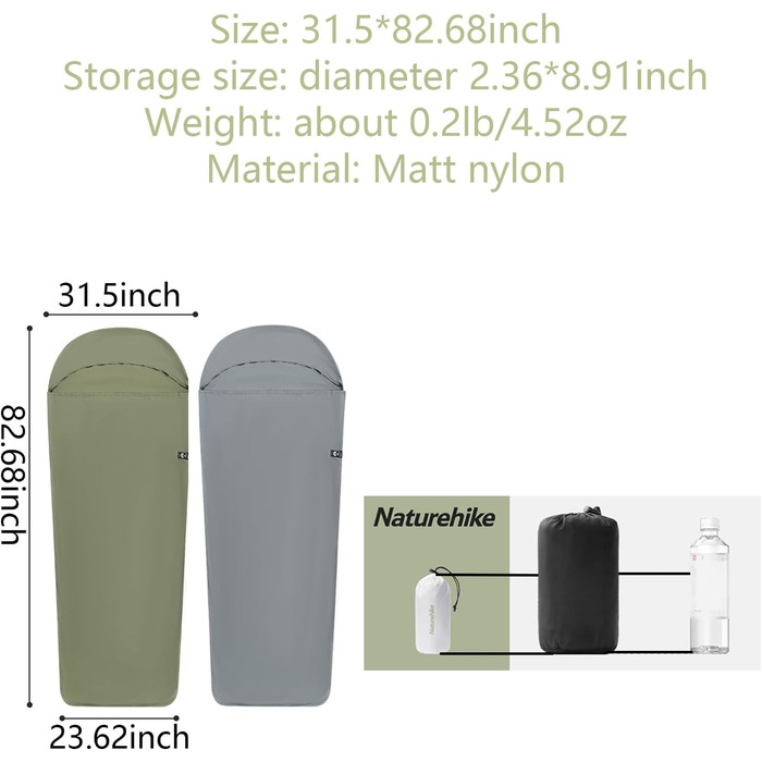 Naturehike Sleeping Bag Liner Ultralight 130 g – Adult Sleeping Bag & Travel Sleeping Bag, Travel Sheet & Camping Sheet for Backpacking, Hotel, Hostels, comfortable and easy to care for, full length