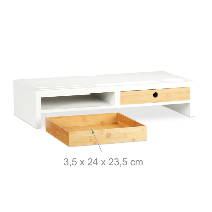 Relaxdays Monitor Stand White with Drawers