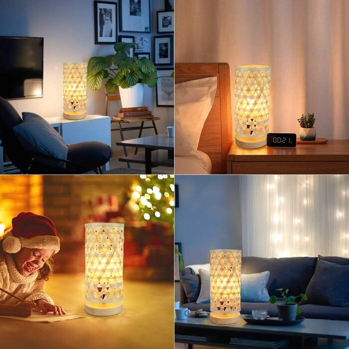 Сучасна LED лампа Depuley на стіл, бамбук та дерево, круглі, з абажуром з ротангу, 60 Вт, патрон E27, нічник, лампа для читання, для спальні, дитячої кімнати, з лампою (Rund-2)