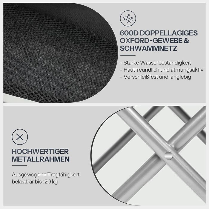 Складний кемпінговий стілець для пікніка, саду, балкону та пляжу, чорний - EBK01LC02