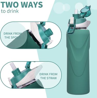 1 liter / 1l Drinking Bottle Glass with Straw BPA Free Glass Bottle with Silicone Sleeve Borosilicate Glass Water Bottle (Deep Green)