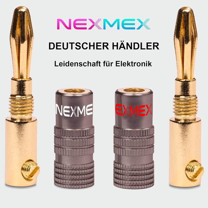 NEXMEX Бананові роз'єми 4 мм (10 шт.) Ultimate - позолочені 24K для акустичних кабелів Hi-Fi
