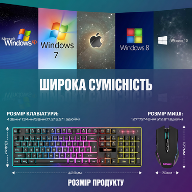RedThunder K10 Бездротовий комплект клавіатури та миші для геймерів, QWERTZ DE, 3000mAh, 3200 DPI (Чорний)