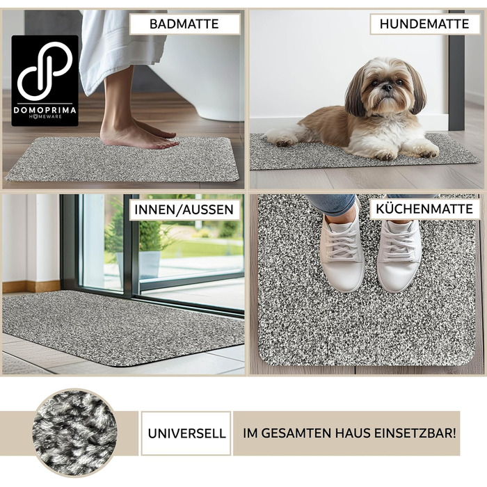 Килимок для підлоги Domoprina з мікрофібри, миючий, неслизький, надзвичайно поглинаючий та плоский – антибактеріальний, для внутрішнього та зовнішнього використання (60x40 см) (Сірий, 60x40 см)
