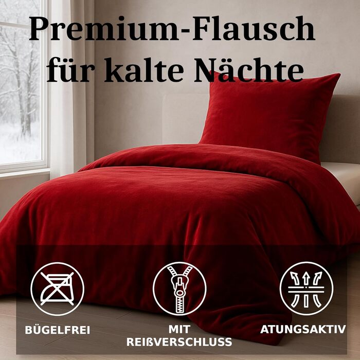 Комплект постільної білизни MALIKA Winter Plüsch, 3 шт., 135x200, 155x220, 200 см. М'який плюш, нікель-тедді, кашемір, кораловий фліс, колір бордо