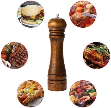 Salt and pepper mill set, wooden pepper mill, salt and pepper mill set, manual mills, solid with adjustable ceramic grinding mechanisms, 2 pieces, 8 inches (I 2 Vintage Colors)