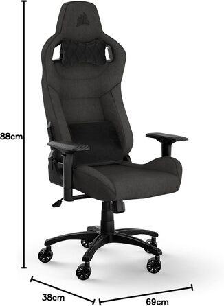 Ігрове крісло Corsair T3 RUSH (2023), тканинне, антрацит, з підголівником і підтримкою спини, ергономічне, для геймерів