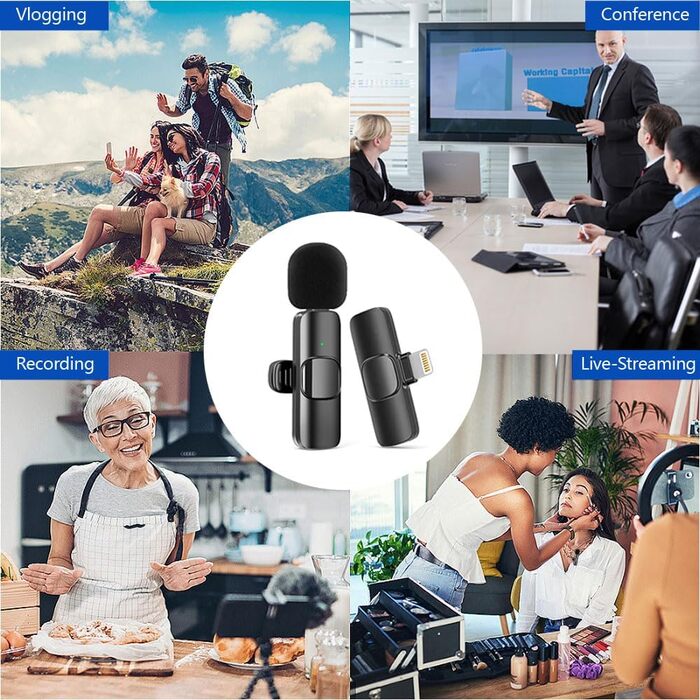 Беспроводной петличный микрофон 2St для iPhone/iPad: Plug-and-Play, шумоподавление, для видеоблогинга, YouTube, TikTok