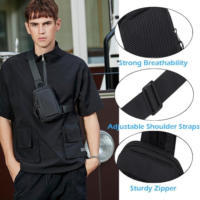 Чоловіча та жіноча поясна сумка-рюкзак для телефону, спортивна, водонепроникна, для активного відпочинку, кемпінгу, подорожей, фітнесу, велосипеду (чорна)