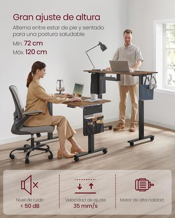 VASAGLE Electric Height Adjustable Desk - Vintage Brown, 60 x 120 x (72-120) cm, Memory Function, Wood & Steel Frame