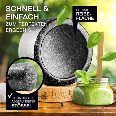 Гранітний млинок для спецій з товкачем, щіткою, рецептами та дерев'яною підставкою - 350 мл