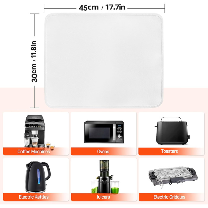 Термостійкий килимок 30 x 45 см - захист від нагріву для повітряної фритюрниці, стіл, робоча поверхня, масло- та водовідштовхувальний, легко миється, білий, 1 шт.