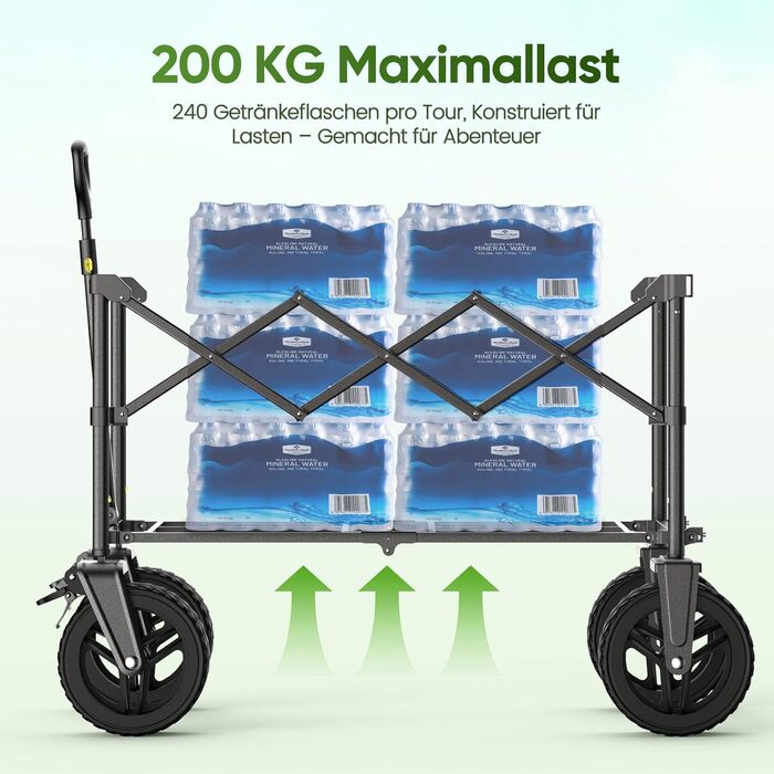 Візок складний XXXL 300L для транспортування вантажів: пляж, кемпінг, покупки, чорний