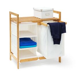 Relaxdays Laundry Hamper Bamboo LINEA with Shelf