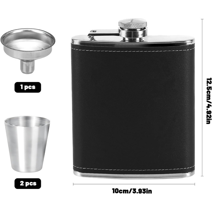 Фляга Vasmeiy з нержавіючої сталі, 227мл, чорна, полірована, для алкоголю, компактний набір для стильного відпочинку