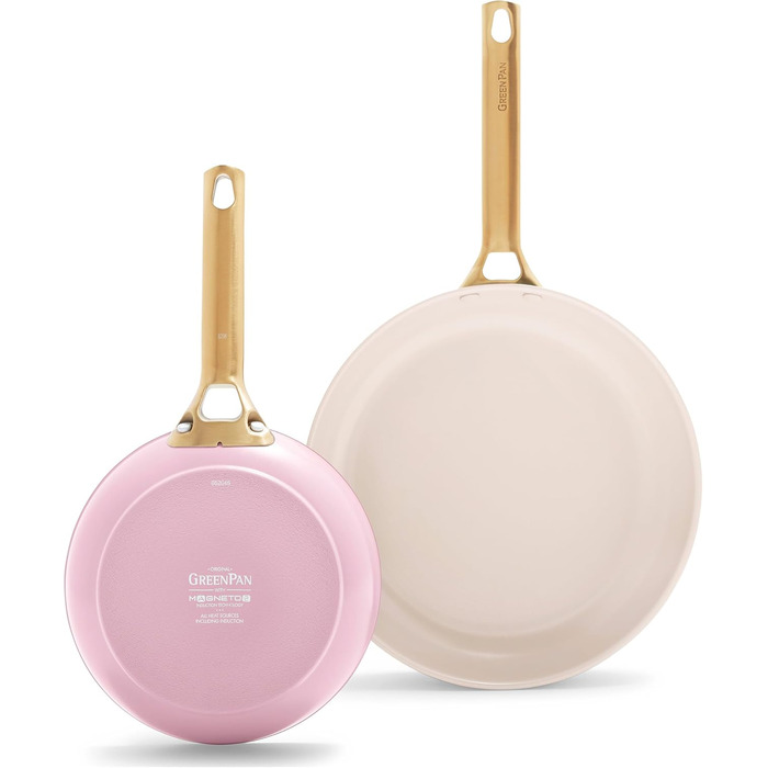 Набір сковорідок GreenPan Reserve з керамічним антипригарним покриттям (20 та 26 см), індукційні, для духовки, без PFAS, золотий ручка, блакитний & рожевий (для мами)