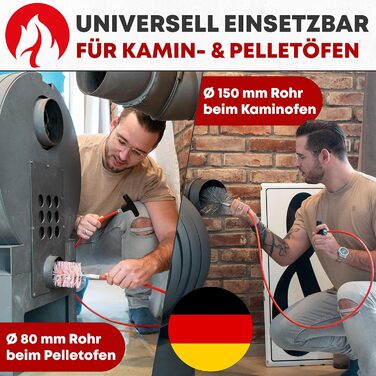 Wood Stove and Pellet Stove Cleaning Set, with Flexible Push Rod, 80 and 150 mm Chimney Pipe Brushes