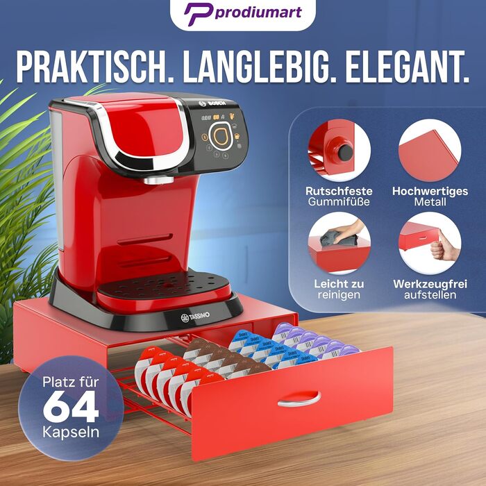 Тримач для капсул Tassimo Prodiumart – елегантний диспенсер на 64 капсули (червоний)