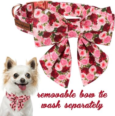 Гарний ошатний нашийник для собак Unique Style Paws, рожевий, з квітковим принтом (Pfingstrose), регульований, бавовна, для хлопчиків та дівчаток, з металевою застібкою, розмір M, обхват шиї 34-56 см
