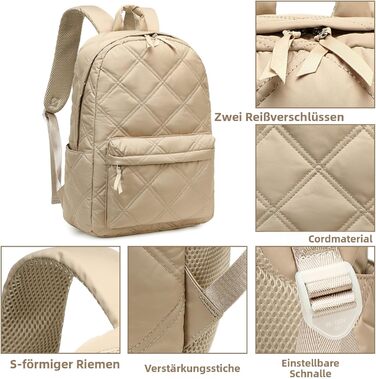 Шкільний рюкзак LOIDOU для дівчаток та хлопчиків підліткового віку. Легкий, водонепроникний, для школи, коледжу, роботи. Колір: коричнево-білий в клітинку (стьобаний хакі)