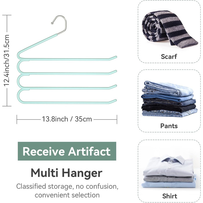 Набір вішалок для штанів, джинсів, краваток та шарфів, нержавіюча сталь, протиковзкі, економія місця (3 шт.), чорний (зелений)