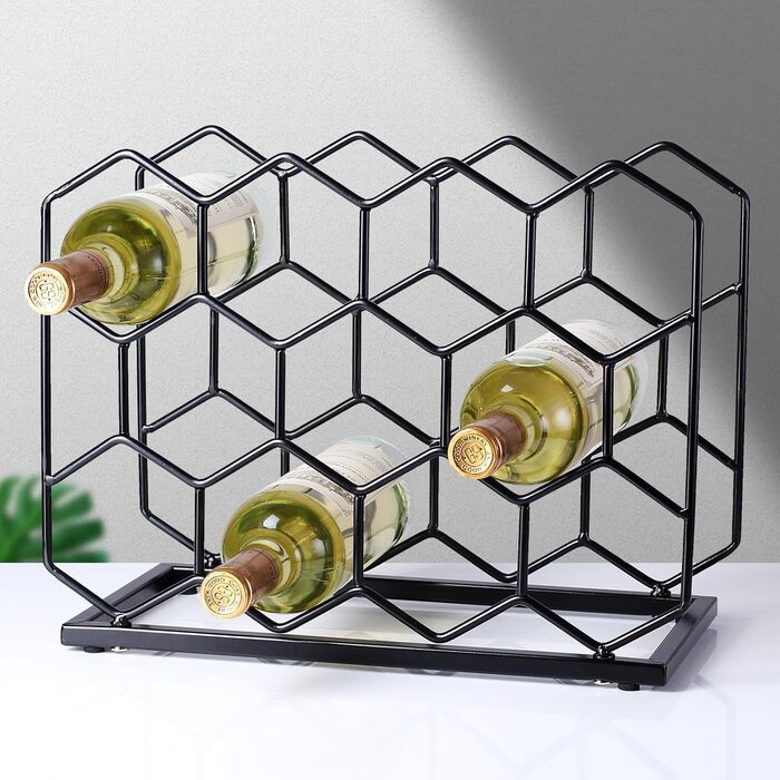 Drincarier Countertop Wine Rack, 14 Bottles, Freestanding, Modern Gold Metal, Pantry, Wine Bottle Storage (Bottles) (Black)