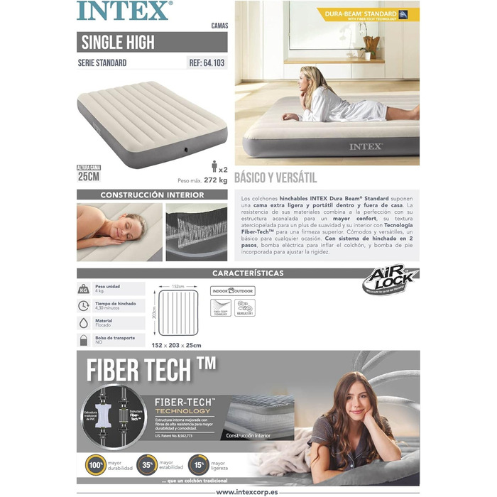 Надувний матрац Intex Queen Dura-Beam Series, бежево-сірий, один